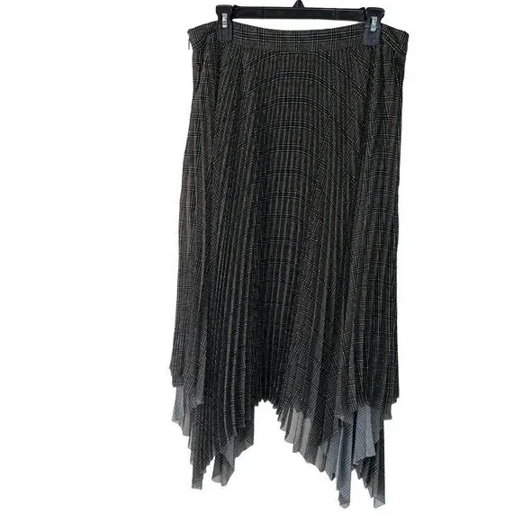 Grey Jason Wu Accordion Midi Skirt Womens Size 10 Lined Side Zipper Green Black - Picture 2 of 10